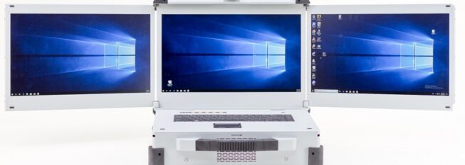 Three screen laptop with PCIe expansion slots