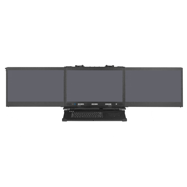 Three screen portable workstation with three multi-touch displays